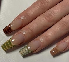 Crocodile Nails Brown, Snake French Tip Nails, Snake Skin Nails Designs, Green And Brown Nails, Snake Skin Nails, Nails Care, Skin Nails, French Tips