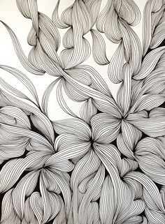 black and white drawing of leaves on paper