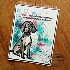 a card with a drawing of a dog on it