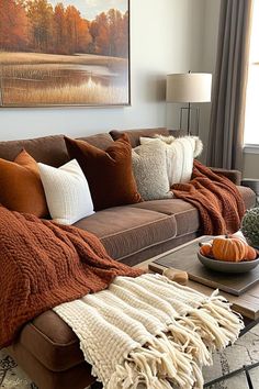 a living room filled with furniture and pillows