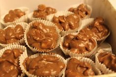 a box filled with lots of chocolate covered cupcakes