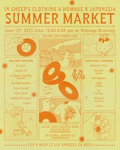 an orange and white flyer for a summer market