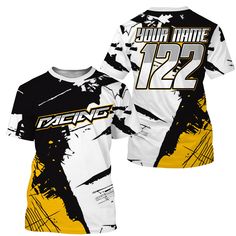 a women's white and yellow jersey with the number 22 on it, printed in black