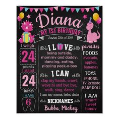 a chalkboard birthday poster with pink and black lettering