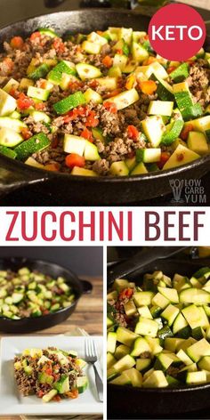 the recipe for zucchini beef skillet is shown