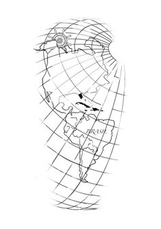 a black and white drawing of the earth with birds on it's head, in front of a map