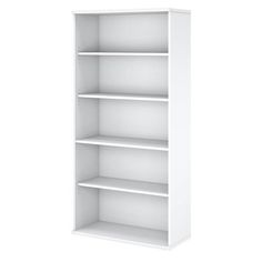 a white bookcase with three shelves on each side