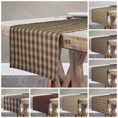 the table is made out of wood and has many different plaid patterns on it, including one