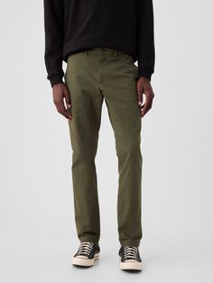 Modern Khakis in Slim Fit with GapFlex | Gap Fitted Nylon Bottoms With Comfort Waistband, Fitted Green Bottoms For Everyday, Fitted Functional Cotton Bottoms, Gap Green Relaxed Fit Bottoms, Green Relaxed Fit Gap Bottoms, Fitted Nylon Bottoms With Hip Pockets, Fitted Pants For Outdoor Spring Events, Gap Straight Hem Bottoms For Everyday, Gap Green Cotton Pants