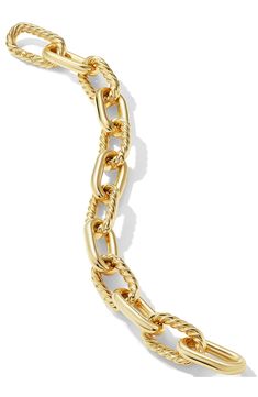 Smooth and twisted links alternate to bring contrast and dimension to this 18-karat-gold bracelet. 1/2" width Push-clasp closure 18k gold Made in Italy Luxury Gold-tone Gold Bracelet With Cable Chain, Luxury Gold-tone Bracelets With Cable Chain, Luxury Yellow Gold Cable Chain Bracelet, Luxury Cable Chain Bracelet For Formal Occasions, Formal Gold Cable Chain Bracelet, Luxury Formal Cable Chain Bracelet, Luxury Yellow Gold Cable Chain Bracelets, Luxury Formal Bracelet With Cable Chain, Formal Link Jewelry With A Modern Twist