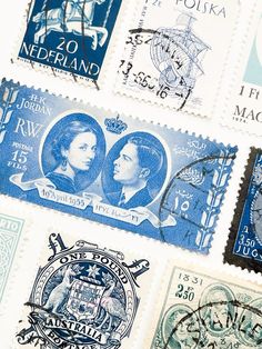 Pretty blue stamps Vintage Illustration