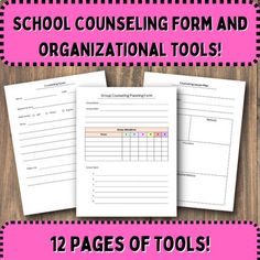 two worksheets with the text school consulting form and organizational tools 12 pages of tools