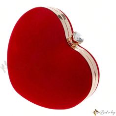 Bird in Bag - Exquisite Golden Velvet Evening Bag Featuring a Stunning Red Heart Design, Intricately Embellished with Small Rhinestones - The Perfect Party Wedding Handbag for Women, a Chic and Stylish Clutch Purse Clutch Bags For Valentine's Day Gift, Valentine's Day Gift Clutch Bag, Valentine's Day Heart-shaped Evening Bag, Heart-shaped Formal Bag For Valentine's Day, Gold Heart-shaped Formal Bag, Handheld Valentine's Day Gift Bag, Valentine's Day Gift Handheld Bag, Valentine's Day Heart-shaped Party Bag, Heart-shaped Evening Bag For Valentine's Day Formal