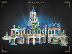 an image of a building made out of legos on a black background with the words eleven haven above it