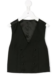 Dolce and Gabbana Kids' elegantly constructed fashion range will put a pep into your little one's step. This black wool blend tailored double-breasted waistcoat is a staple piece from the collection and features a v-neck, a sleeveless design and a double breasted front fastening. Boys Waistcoat, Double Breasted Waistcoat, Dolce And Gabbana Kids, Dolce E Gabbana, Boys Jacket, Staple Pieces, Black Wool, Vest Dress, The Collection