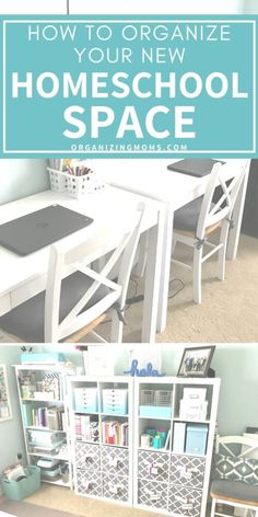 two pictures with the words how to organize your new homeschool space