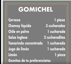 a menu for gomichel, with the names in spanish and english on it