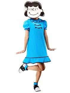 Peanuts Lucy Adult Costume - costumes.com Peanut Costume, Lucy Costume, Peanuts Lucy, Pretty Blue Dress, Lucy Van Pelt, Boot Covers, Blue Socks, Costume Themes, Women's Costumes