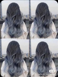 Cool Hair Colors For Dark Hair, Periwinkle Highlights Brunette, Lavender Black Hair, Ash Blue Highlights, Brown Hair With Dyed Tips, Ash Blue Hair Color Highlights, Korean Hairstyle Color, Korean Dyed Hair, Ashy Blue Hair