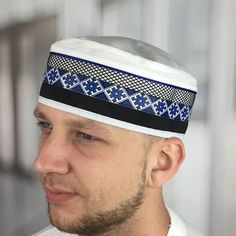 View our stunning kufi hat collection that will add an a fashionable element in your daily life. Click to shop now! Perfect hand made muslim kufi hat for mens. Fabric - organic linen made Ukraine Kufi section: https://etsy.me/3veGpPT This is a cool gift. А man of any age will be pleased and grateful. Remarkable hand made linen kufi for our beloved mens: grandfather, father, husband, baby and teens son, brother, uncle, nephew, godfather, and all friends. Kufi is fashionable. Kufi is stylish. Kufi White Embroidered Hat For Gift, Traditional Black Hat As Gift, Traditional White Cap, Kufi Hat, Mens Fabric, Men's Beanies, Embroidered Hat, Hat Collection, Eid Gifts