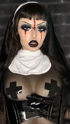 Goth Sister Goth Halloween Costume, Nun Outfit, Halloween Rave, Eye Makeup Looks, Witch Makeup