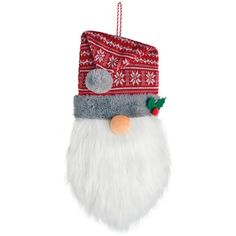 a christmas ornament with a santa hat and snowflakes on it's head