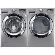 the front load washer and dryer are side by side, both in white