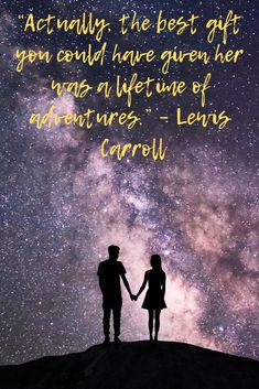 two people holding hands under the night sky with stars in the background and an inspirational quote from carol