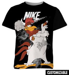 a t - shirt with an image of a chicken wearing a hat and holding a baseball bat