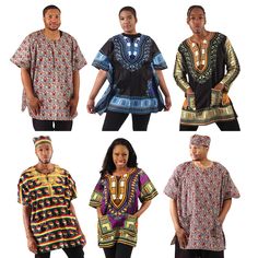 6 assorted dashikis. Actual dashikis will vary from photo as these are assorted. Set changes so that there are new selections regularly. Most fit up to a 56" bust and 35" length. Fabrics vary from cotton to polyester. Made in India. C-WF701 Set includes: C-M180:D:3X Plus Size Dashiki: Style D: 3X C-M183:C African Print Dashiki & Cap: Style C C-M203:FR Embroidered Pan Africa Dashiki & Cap: Free Si C-U918:PRP:LG Traditional Dashiki: Purple LG C-U940:BLK:LG Traditional Long-Sleeve Dashiki: Black LG Casual Long Sleeve Top With Traditional Patterns, Traditional Printed Black Tops, Traditional Black Printed Top, Traditional Printed Tops For Festivals, Casual Cotton Shirt With Traditional Patterns, Black Casual Shirt For Festivals, Traditional Multicolor Short Sleeve Tops, Printed Short Sleeve Tops For Festivals, Short Sleeve Printed Tops For Festivals