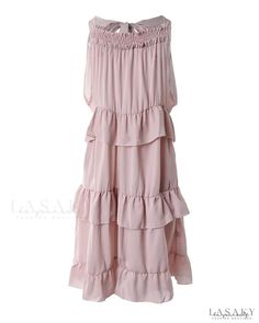 Lasaky - Layered Ruffle Casual Swing Dress Sleeveless Chiffon Midi Dress With Ruffle Hem, Feminine Sleeveless Chiffon Ruffle Dress, Chic Chiffon Tiered Skirt Dress, Chiffon Midi Sundress With Ruffles, Chiffon Tiered Skirt Dresses With Ruffles, Sleeveless Chiffon Dress With Ruffled Skirt, Chic Chiffon Tiered Ruffle Dress, Knee-length Ruffled Maxi Dress For Vacation, Pink Tiered Skirt Midi Dress With Ruffles