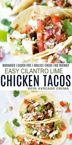 chicken tacos with avocado and cilantro on top