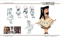 the character sheet for an animated movie, featuring native american women in traditional clothing and headdress