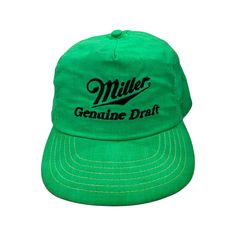 Vintage Miller Genuine Draft neon green hat with embroidered black logo -Officially Licensed Miller product -leather strapback closure  -slight yellowing around the inner band -Vintage items may come with minor flaws due to pre-loved wear. Color of product may slightly vary compared to photo due to lighting. Please enjoy and appreciate this item with its character. Miller Genuine Draft, Green Hat, Green Hats, Vintage Band, Santa Clara, 1980s Vintage, Vintage Love, Black Logo, Neon Green