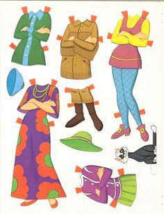 an image of children's paper dolls with different clothes and hats on them,