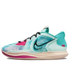 the nike zoom basketball shoe is designed with blue, pink and white paint splattered on