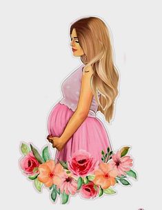 a drawing of a pregnant woman with flowers