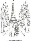 a drawing of the eiffel tower with trees and people in front of it