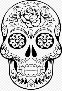 a black and white skull with roses on it