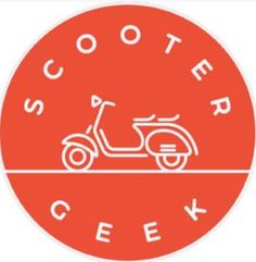 the scooter geek logo is shown in white on an orange circle with text