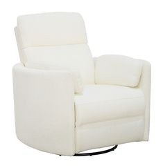 a white recliner chair sitting on top of a metal base