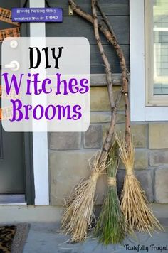 dry witches brooms on the front porch with text overlay that reads, dry witches brooms