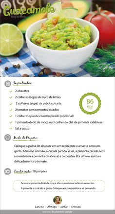 the menu for guacamole is shown in green and white colors, with an image