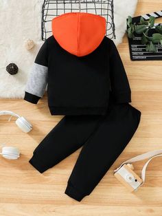 Women's & Men's Clothing, Shop Online Fashion | SHEIN Multicolor Cotton Sets With Color Block, Multicolor Cotton Color Block Sets, Orange Long Sleeve Winter Set, Black Hooded Cotton Set, Black Hooded Sets For Fall, Casual Patchwork Sets For Winter, Black Hooded Fall Sets, Black Hooded Loungewear Sets, Sporty Cotton Color Block Sets