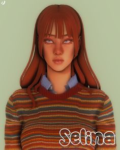 an animated image of a woman with red hair and bangs, wearing a sweater that says sema