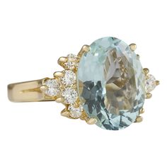 Stamped: 14K Yellow GoldTotal Ring Weight: 5.4 GramsRing Length: N/ARing Width: N/AGemstone Weight: Total Natural Aquamarine Weight is 4.15 Carat (Measures: 13.03x10.00 mm)Color: BlueDiamond Weight: Total Natural Diamond Weight is 0.60 CaratColor: F-G, Clarity: VS2-SI1Face Measures: 13.03x18.00 mmSku: [703907W] Elegant Multi-stone Aquamarine Ring, Elegant Aquamarine Multi-stone Ring, Formal Multi-stone Aquamarine Rings, Oval Aquamarine Multi-stone Rings, Oval Multi-stone Aquamarine Ring, Yellow Gold Diamond Ring, Gold Diamond Ring, Natural Aquamarine, Gold Diamond Rings