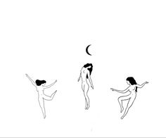 three women are dancing with the moon in the background