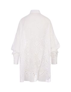 White Over Shirt With Sangallo Lace Luxury Summer Blouse For Daywear, Luxury Summer Tops For Daywear, Elegant White Shirt With Broderie Anglaise, Elegant Long Sleeve Shirt With Broderie Anglaise, Over Shirt, Versace Shop, Zimmermann Dress, Ermanno Scervino, Pleats Please Issey Miyake