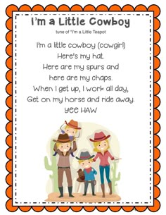 an orange and white frame with the words i'm a little cowboy