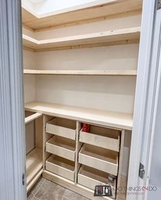 seen. Diy Shelves In Pantry, Pantry Wooden Shelving Ideas, Pantry Wood Countertop, Pine Pantry Shelves, Diy Cabinets Storage, Adding Cabinets To Pantry, Laundry Closet Into Pantry, Food Prep Pantry, Metal Shelves Pantry